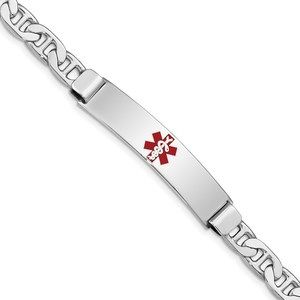 925 Sterling Silver Nautical Rhodium-plated Medical ID Anchor Link Bracelet, 8"